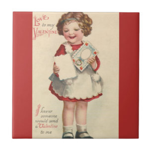 Dia dos Namorados Fofo Vintage, Menina com Carta d