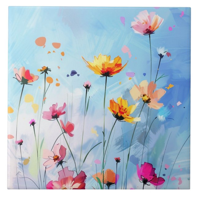 Dia perfeito do verão, céu ensolarado e flores flo (Frente)