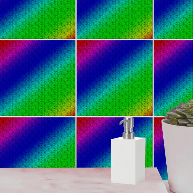 Diag Gradient Floral Padrão Floral Azul Verde (Diag Rainbow Gradient Floral Pattern Blue Green Tile)