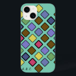 DIAG SQUARES misturados<br><div class="desc">Padrão de azulejos diagonais de diferentes tamanhos e cores. A cor sólida de fundo pode ser substituída ou removida. Adicione suas iniciais (ou nome) ou remova "A. B. C."</div>