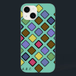 DIAG SQUARES misturados<br><div class="desc">Padrão de azulejos diagonais de diferentes tamanhos e cores. A cor sólida de fundo pode ser substituída ou removida. Adicione suas iniciais (ou nome) ou remova "A. B. C."</div>