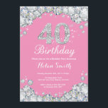 Diamante de Prata e Rosa de Convite para aniversár<br><div class="desc">Convite para aniversário de 40 anos. Diamante do Rhinestone Rosa e do Prata. Convite para o Elegante Birthday Bash. Aniversário Adulto. Aniversário das mulheres. Homens Aniversário.
Para mais personalização,  clique no botão "Personalizar" e use a ferramenta design para modificar este modelo.</div>