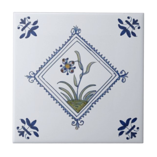 Diamante Delft Frame Floral Azul Múltiplo (Frente)
