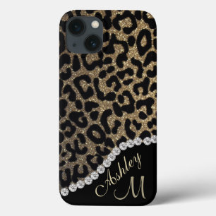 Diamante e Leopard Glitter Monograma Case-Mate iPh