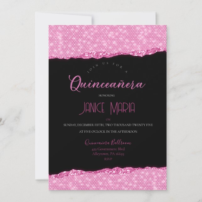 Diamante Rosa Quinceañera Convite (Frente)