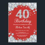 Diamante vermelho e de prata do convite do<br><div class="desc">Convite do aniversário de 40 anos. Diamante vermelho e de prata do cristal de rocha. A festança elegante do aniversário convida. Aniversário adulto. Aniversário das mulheres. Aniversário dos homens. Para uma personalização mais adicional,  clique por favor "personalizam-no" botão e usam-nos nossa ferramenta de design para alterar este modelo.</div>