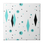Diamantes retros de turquesa & azulejo de<br><div class="desc">Os diamantes retros desta turquesa e o azulejo de Starbursts são uma tomada nova em um estilo do vintage. Caracteriza starbursts kitschy, pretos em bolinhas de turquesa, cercar formas geométricas, de turquesa e de carvão. Personalize a cor do fundo neste produto moderno do meio século se você está sentindo audaz,...</div>