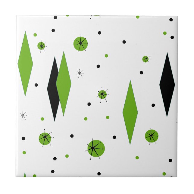 Diamantes verdes retros & azulejo de Starbursts (Frente)