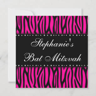 Diamantes Zebra Rosa Quente Bat Mitzvah Convite