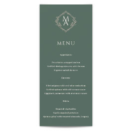 Diamond Floral Evergreen Monograma Menu de Casamen
