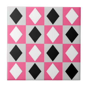 Diamond Geométrico Rhombus, Preto-Rosa,