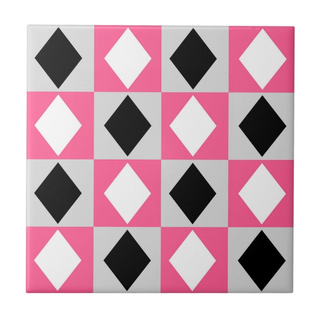 Diamond Geométrico Rhombus, Preto-Rosa, (Frente)