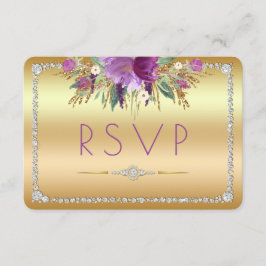 Diamond Glitter Watercolor Flowers RSVP Dourado