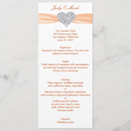 Diamond Heart Orange Wedding Menu Card