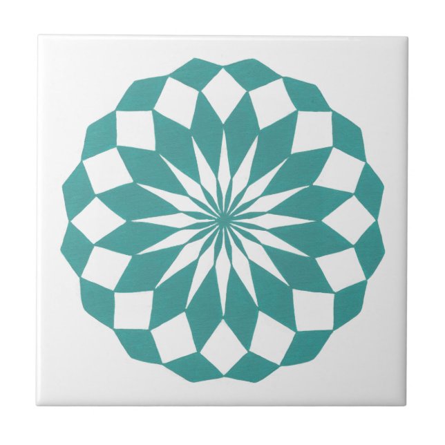 Diamond Mandala em Teal Turquoise Azulejo Trivet (Frente)