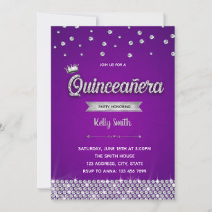 Diamond Purple Silver Quinceanera convite