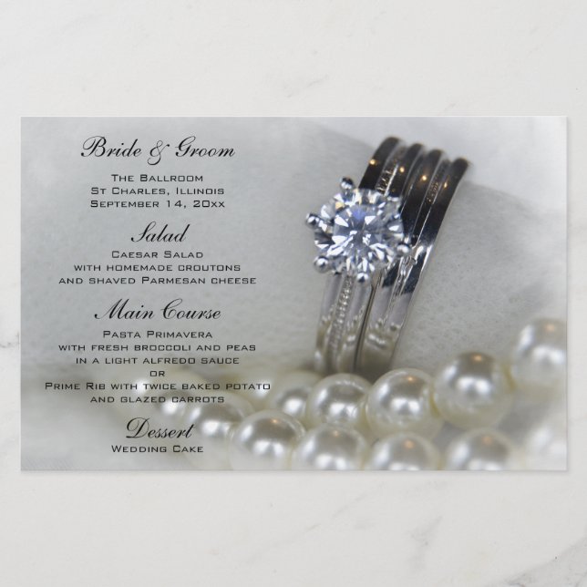 Diamond Rings e White Pearls Menu Casamento (Frente)