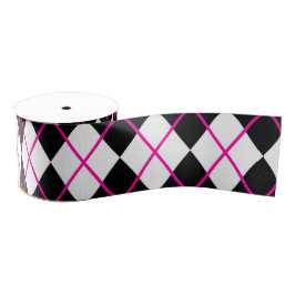 Diamond Shape Argyle Print Black Pink Ribbon