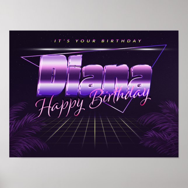 Diana Name Vorname lila retro Poster Geburtstag (Frente)