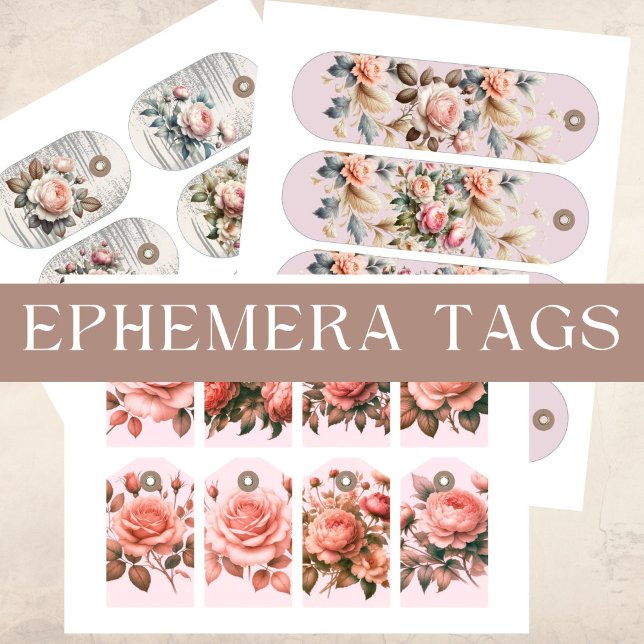 Diário de Lixo Eletrônico Floral Decoupage Scrapbo (Vintage Floral Decoupage Ephemera tags, ideal for scrapbooking and paper crafts )