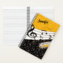 diário de tema musical dourado personalizado