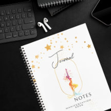 Diário Dourado Estrelas Aquarela Feminino