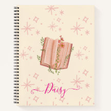 Diário estrelar floral rosa creme elegante