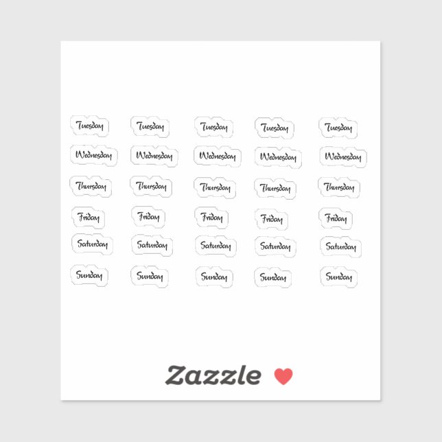 Dias da Semana - Letra Pincel - Adesivos (Folha)