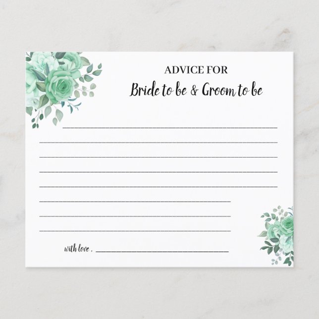 Dicas de Rosas Verdes para Cartão de Chá de Noiva  (Frente)