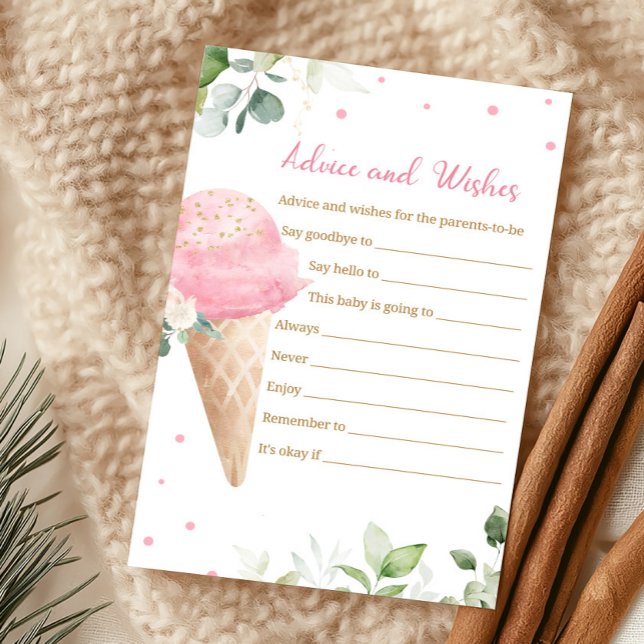 Dicas e Desejos para Chá de Bebê com Sorvete Rosa (Girl Ice Cream Baby Shower Advice and Wishes Game)