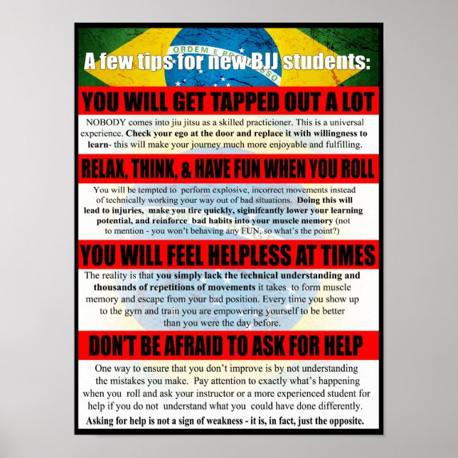 Dicas para os iniciantes de BJJ Poster de Gym (Frente)