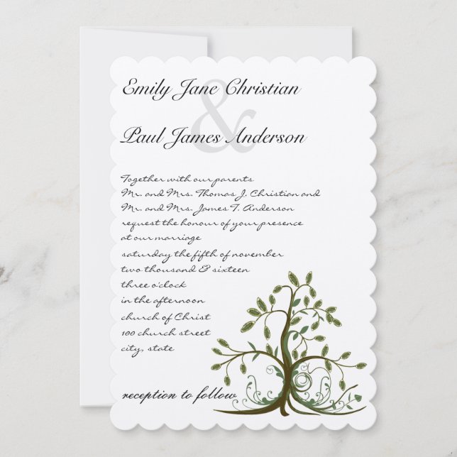 Die Cut Romantic Rustic Tree Convite de casamento (Frente)