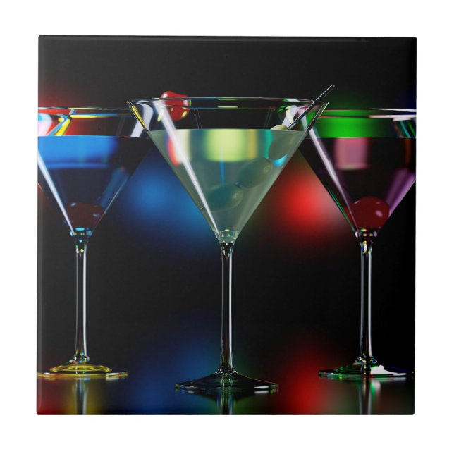 Diferentes coquetéis em copos de martini com luzes (Frente)