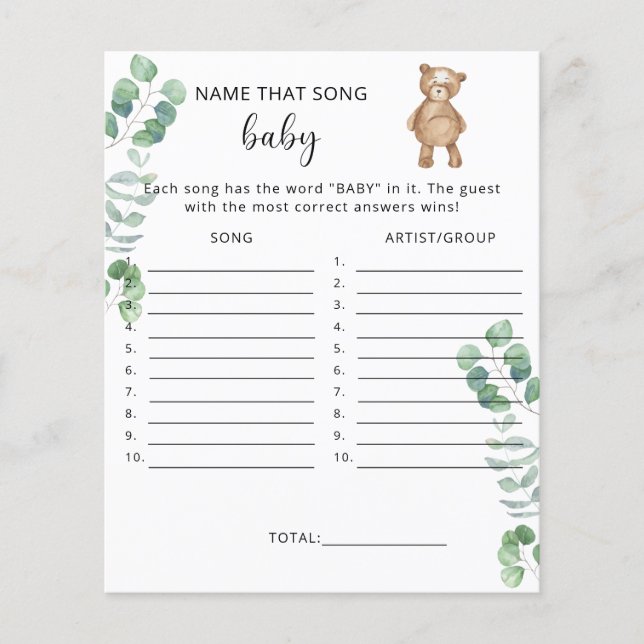 Diga a música Bear chá de fraldas (Frente)