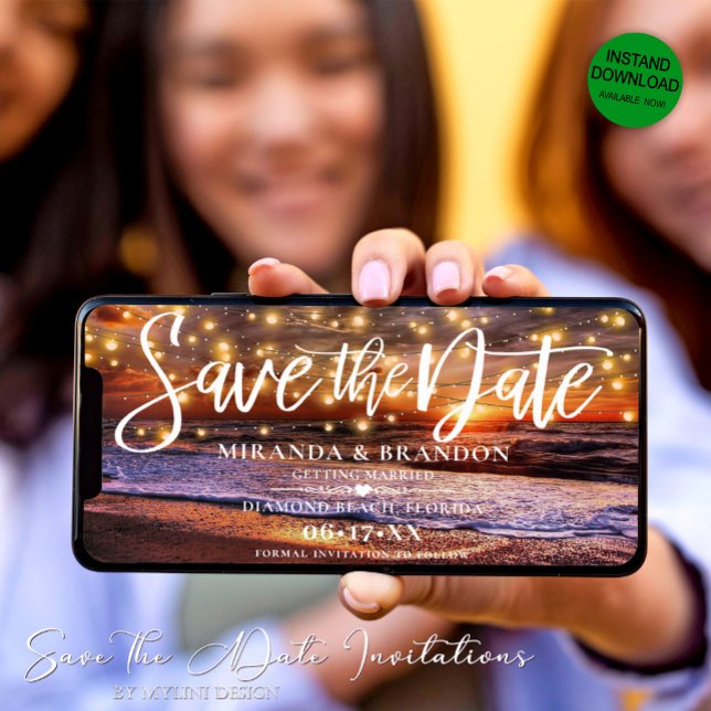 Digital Ocean Beach Salve o Convite de Data (Criador carregado)