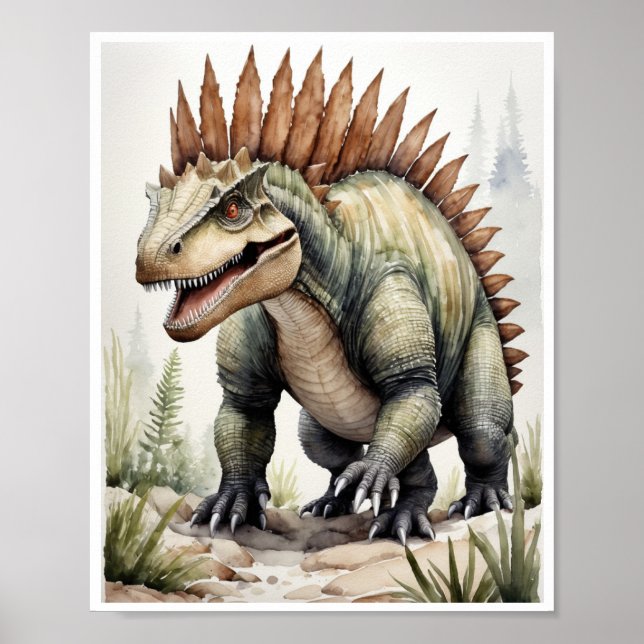 Dimetrodon Dinosaur Watercolor WallArt Poster (Frente)