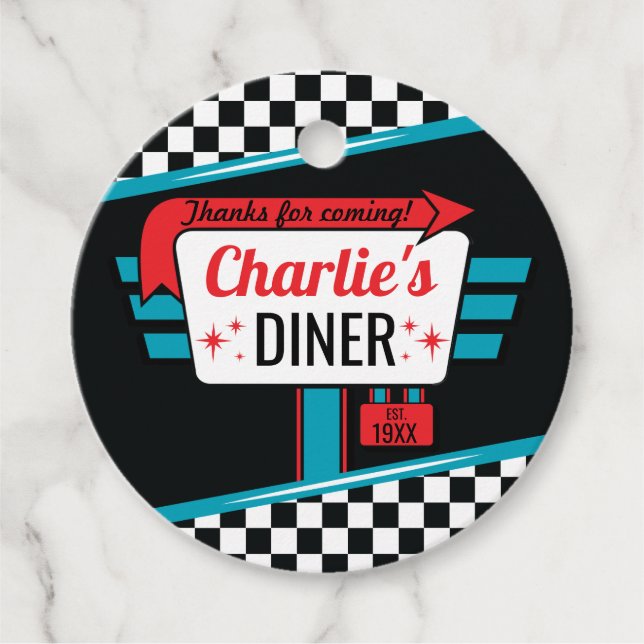 Diner Retro Birthday Favor Circles 1950 - Etiqueta (Frente)