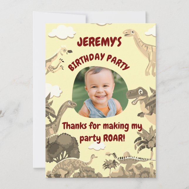 Dino Birthday Cartões de agradecimentos - Crianças (Frente)