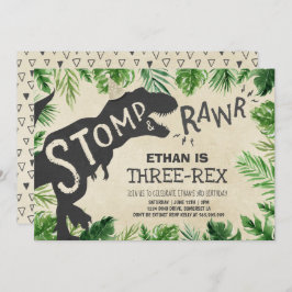 Dino De Convite De Aniversário De Três Rex Do Dino