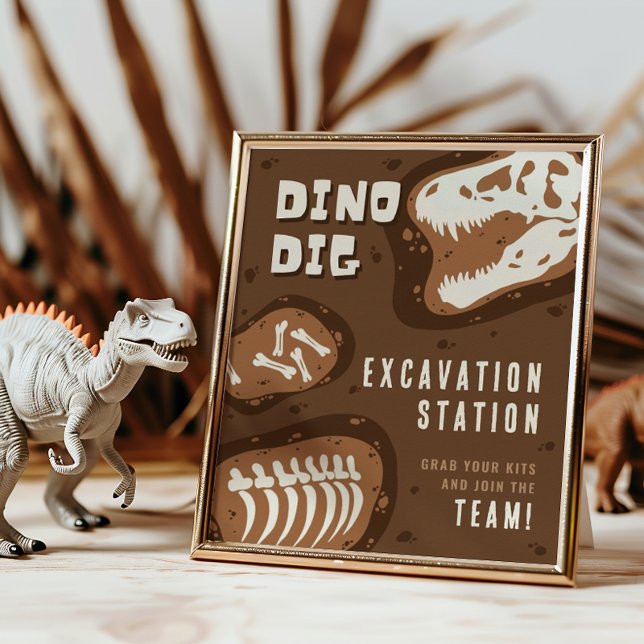 Dino Dig Dinossaur Excavation Station Party Poster (Criador carregado)
