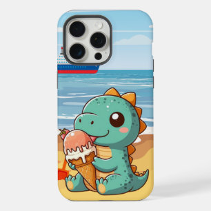 Dino fofo comendo sorvete na praia