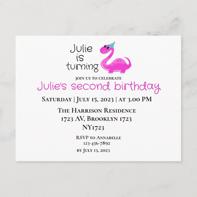 Dino-mite em convite de aniversário (Frente)