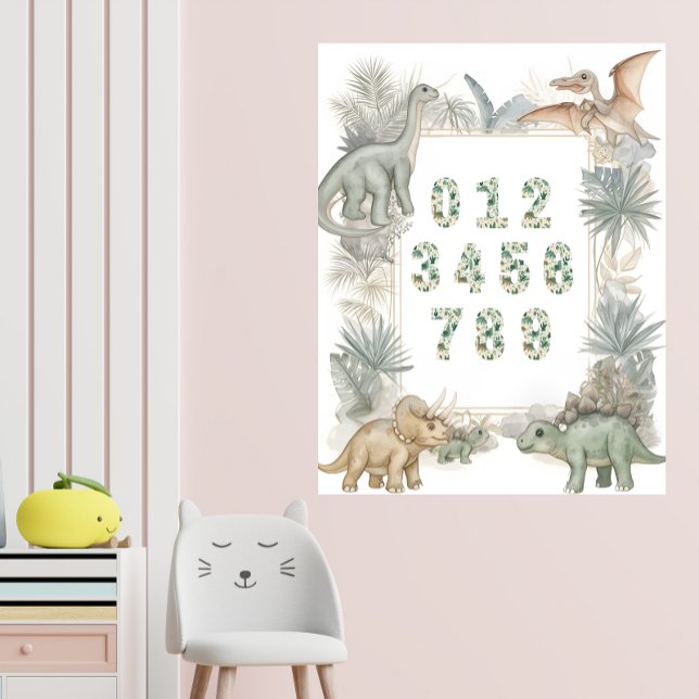 Dinosaur Numbers Nursery Watercolor Poster (Criador carregado)
