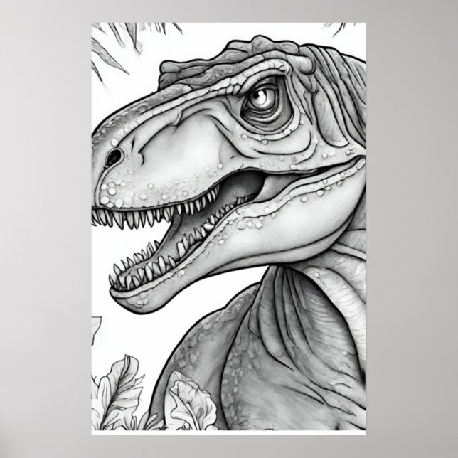 Dinosaur Picture Black + White Wall Poster (Frente)