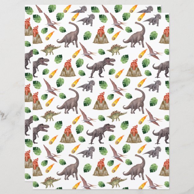 Dinosaur Scrapbook Paper (Frente/Verso)