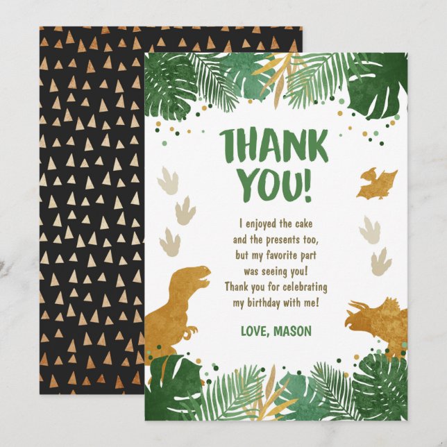 Dinossaur, Cartões de agradecimentos de aniversári (Frente/Verso)