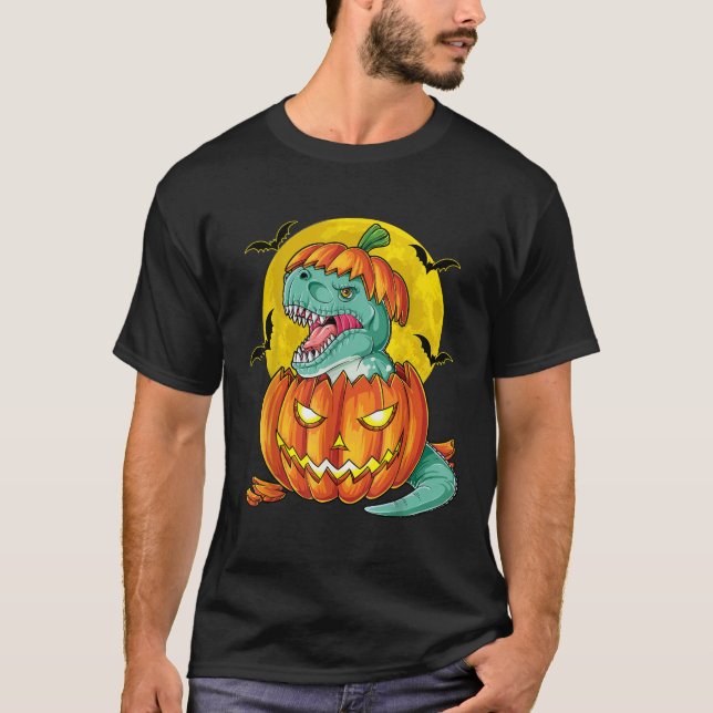 Dinossaur Pumpkin T Camisa Halloween Crianças Pump (Frente)