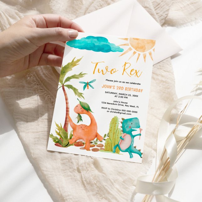 Dinossaur Rex Dois Convite de aniversário (Criador carregado)