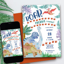 Dinossaur Roar Qualquer Convite De Aniversário Par