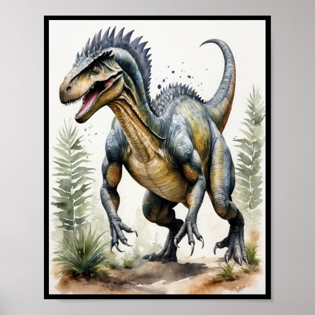 Dinossaur Watercolor Allosaurus Wall Art Poster (Frente)